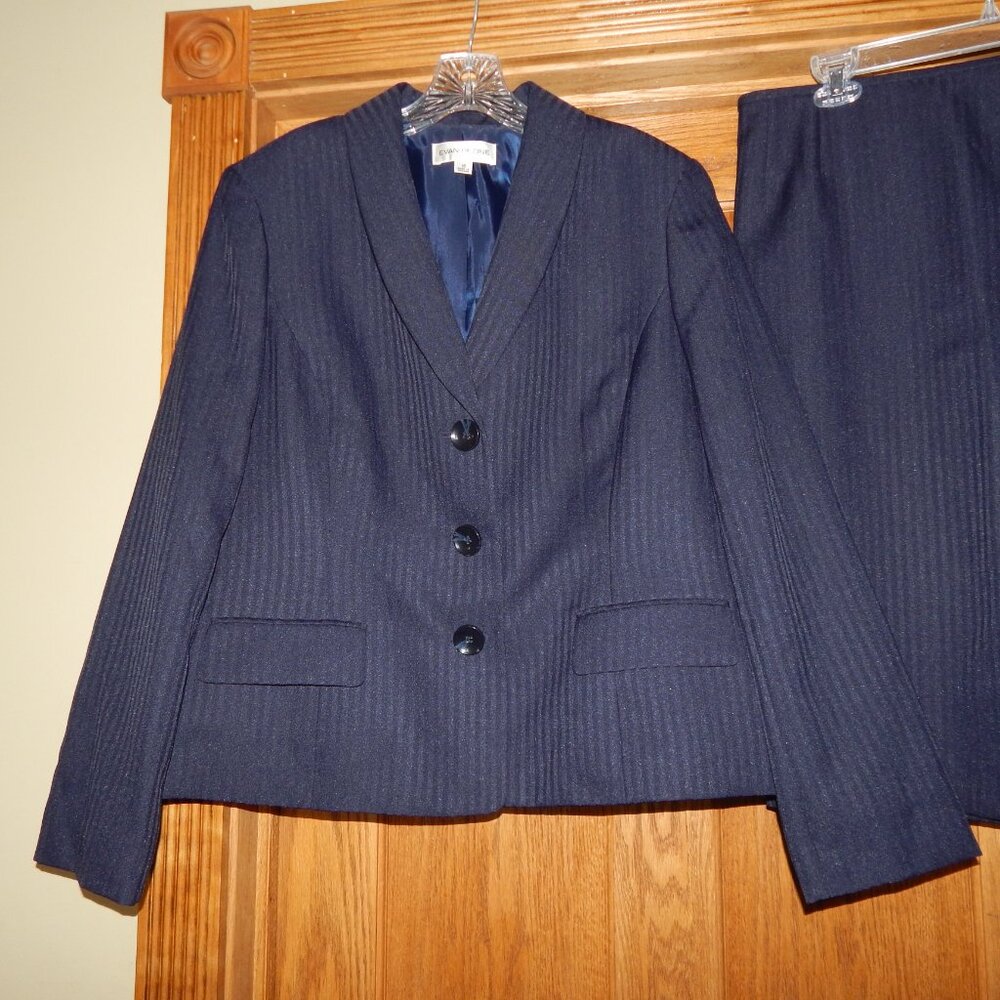 Women's Size 16 EVAN PICONE Navy Blue Business Career Skirt Jacket Suit Set - Picture 2 of 4